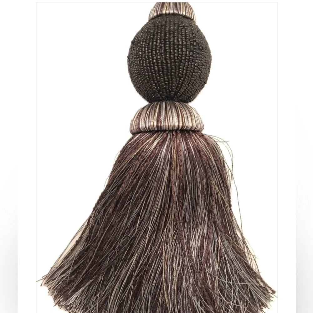 4 Gray, Light Blue & Brown Tassel Holdbacks